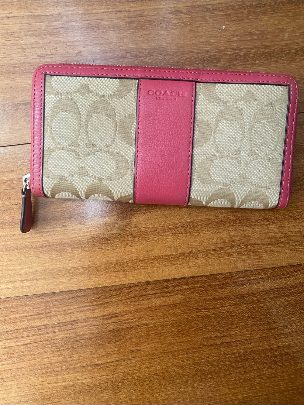Coach Signature Canvas Wallet with Pink Trim